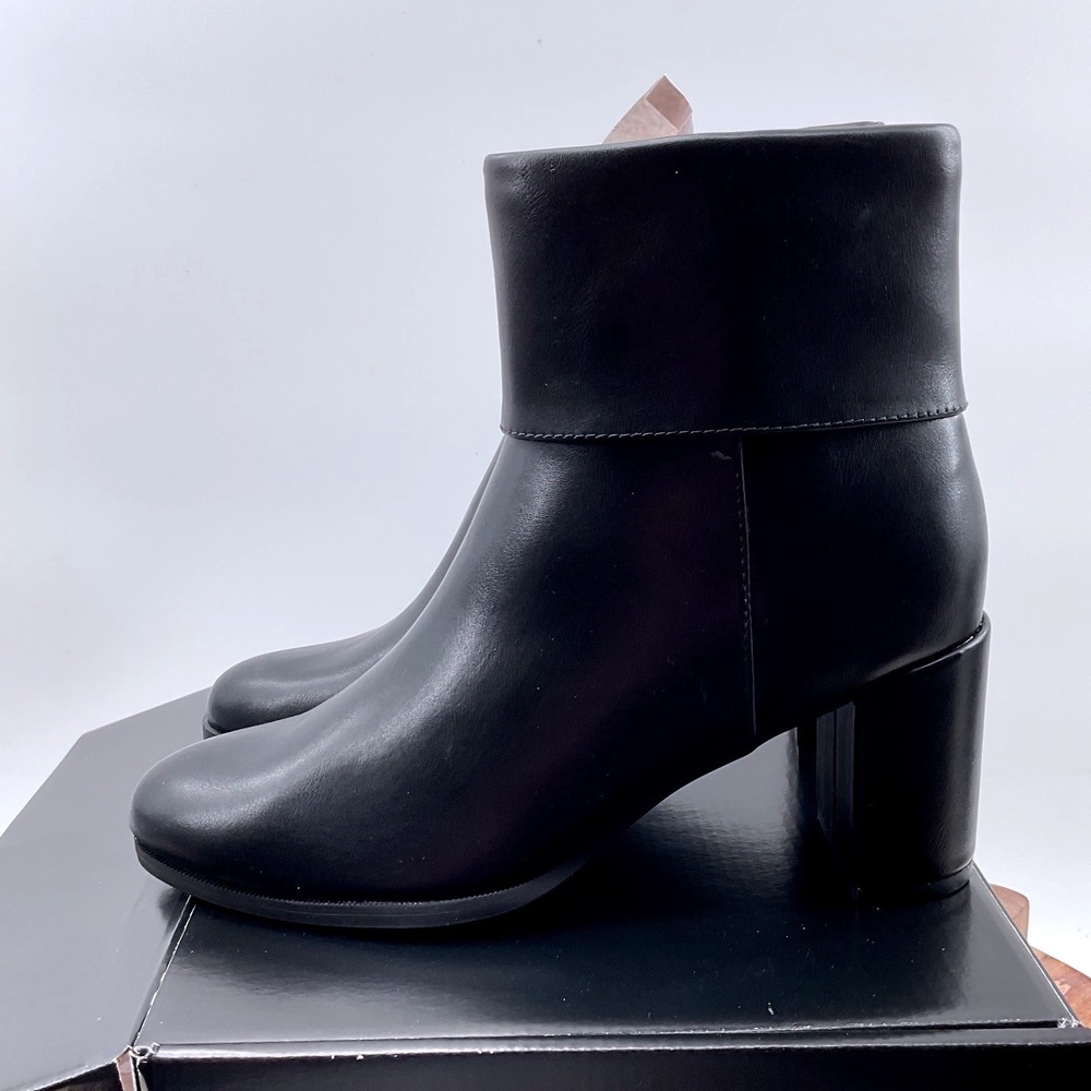Style & Co Womens Black Faux Leather Fold Over Cuff Block Heel Ankle Boots